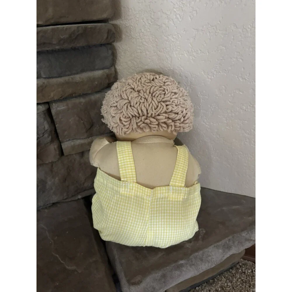 Vintage Cabbage Patch Kids Boy Doll Blue Eyes Yellow Gingham Overalls
